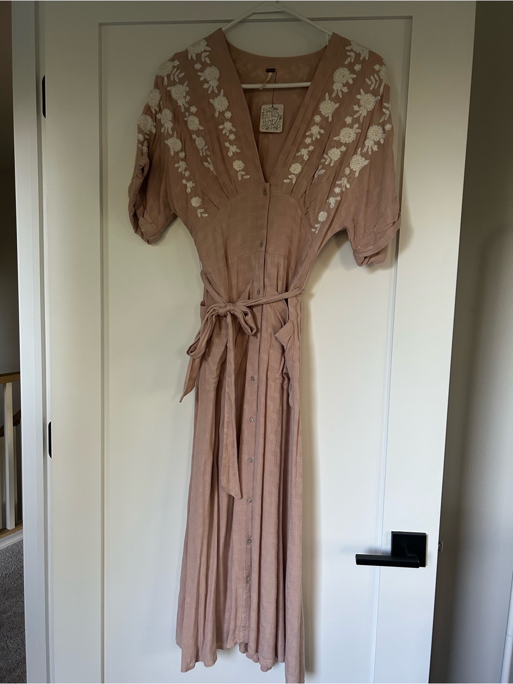 Free People Blush Pink Embroidered Maxi Dress